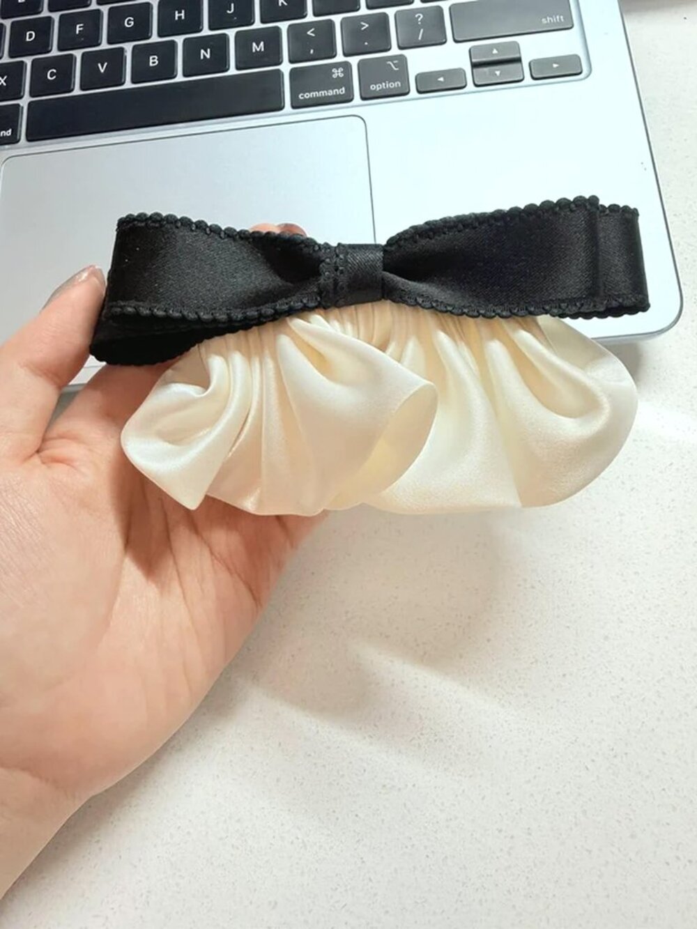 Black and White Satin Bow Hair Barrette